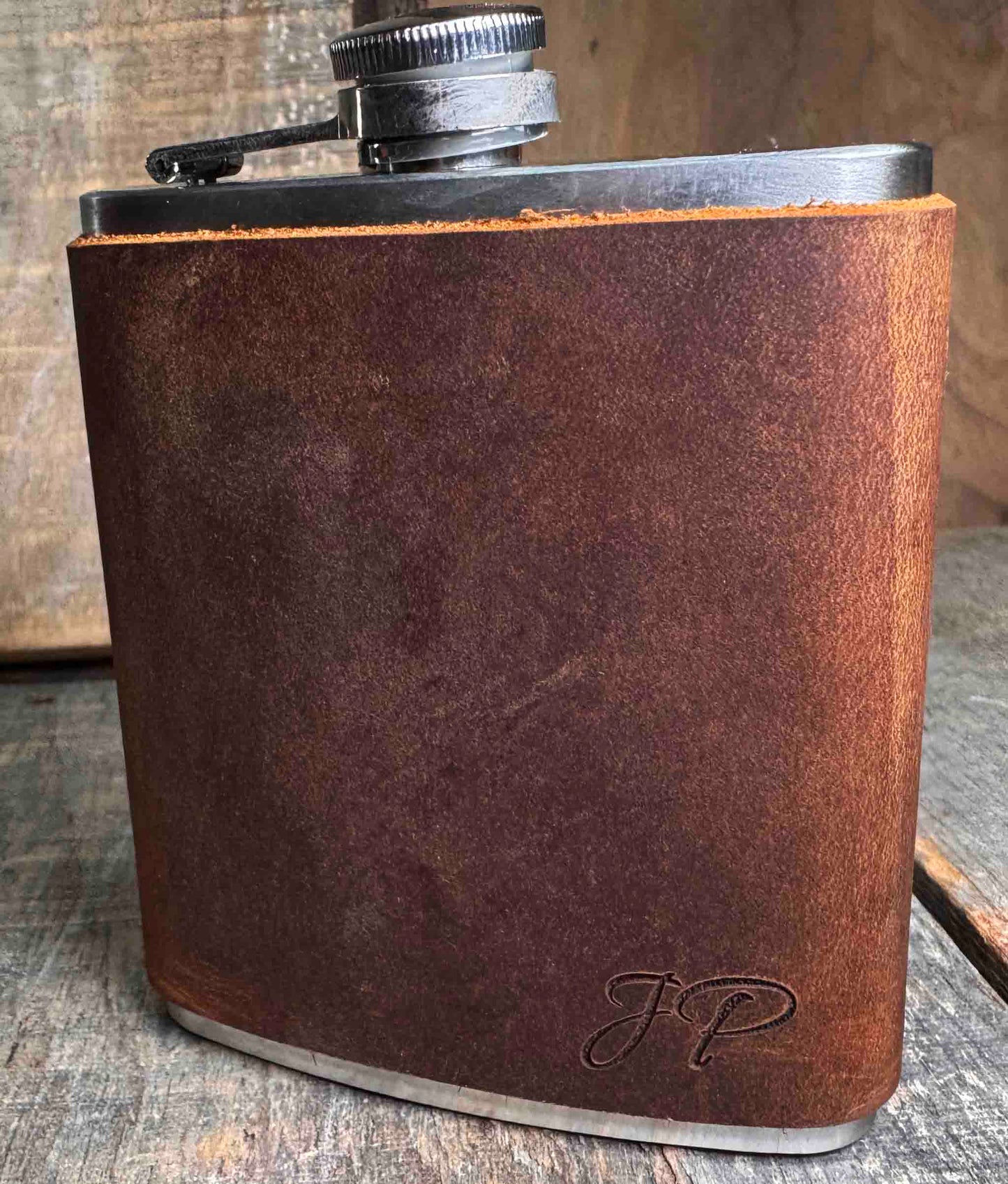 Cowboy Leather Engraved Flasks with Engraved Initials Memories Made Custom