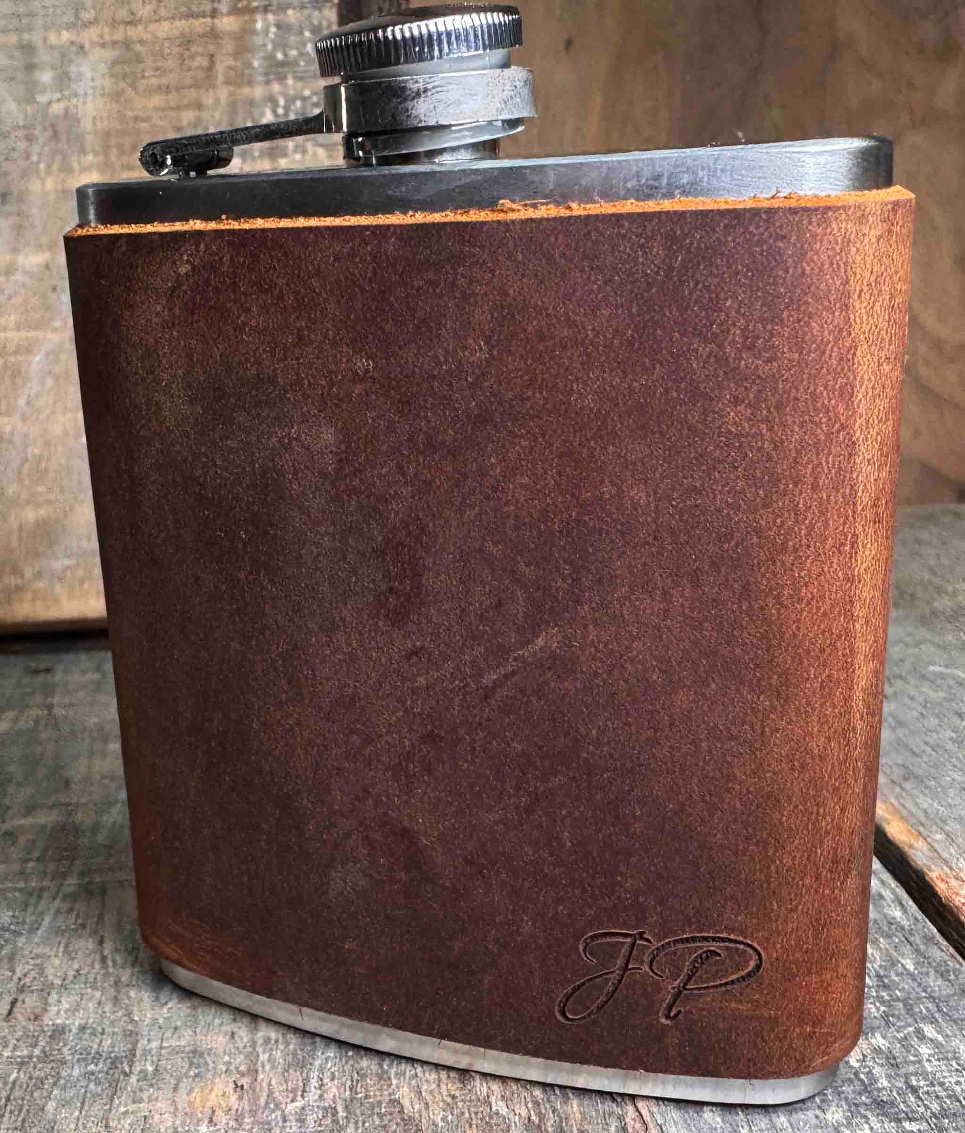 Cowboy Leather Engraved Flasks with Engraved Initials Memories Made Custom
