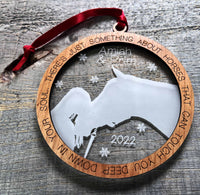 Horse Lovers Custom Ornament | Laser Engraved Acrylic & Walnut | Personalized Equestrian Christmas Gift