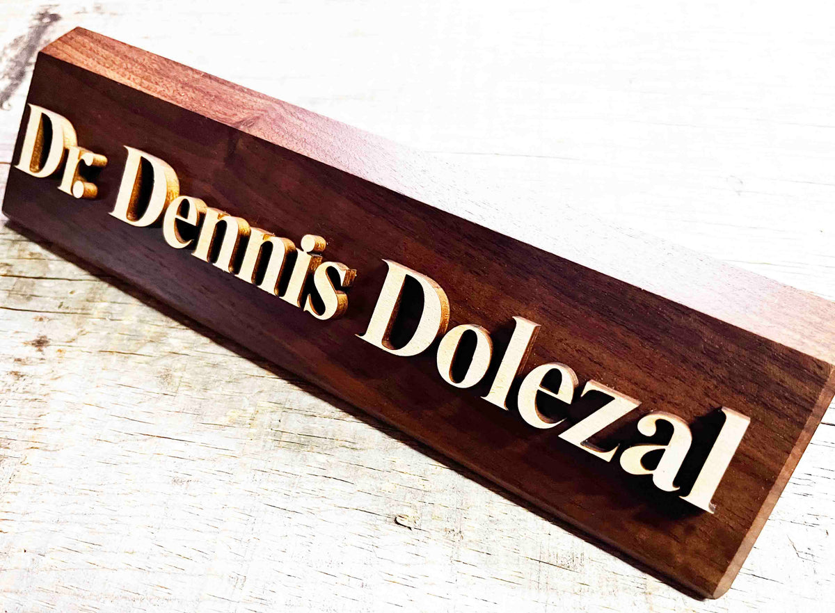 3D Maple and Walnut Desk Name Plate Memories Made Custom