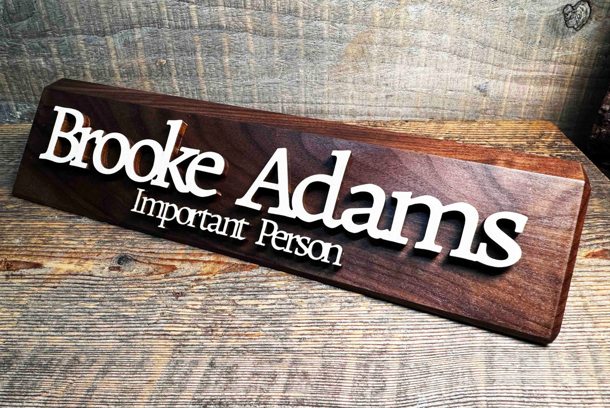 3D Maple and Walnut Desk Name Plate Memories Made Custom
