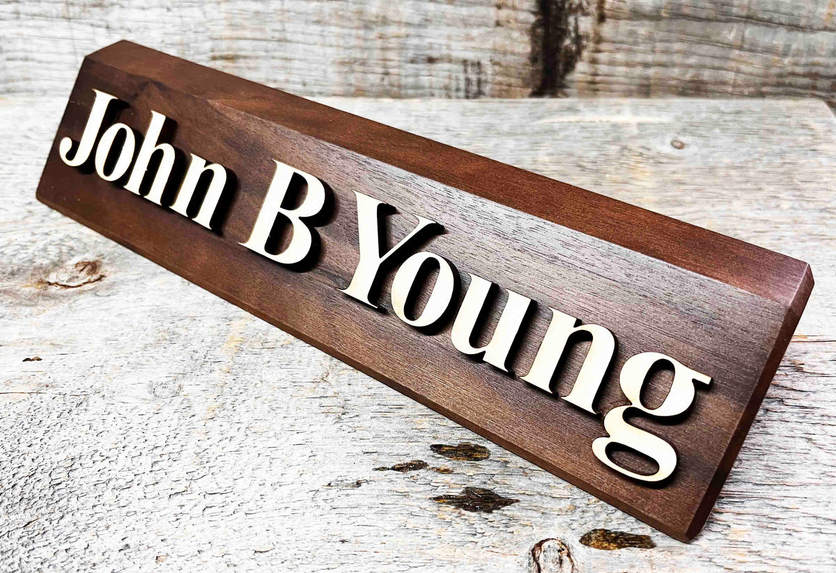3D Maple and Walnut Desk Name Plate Memories Made Custom