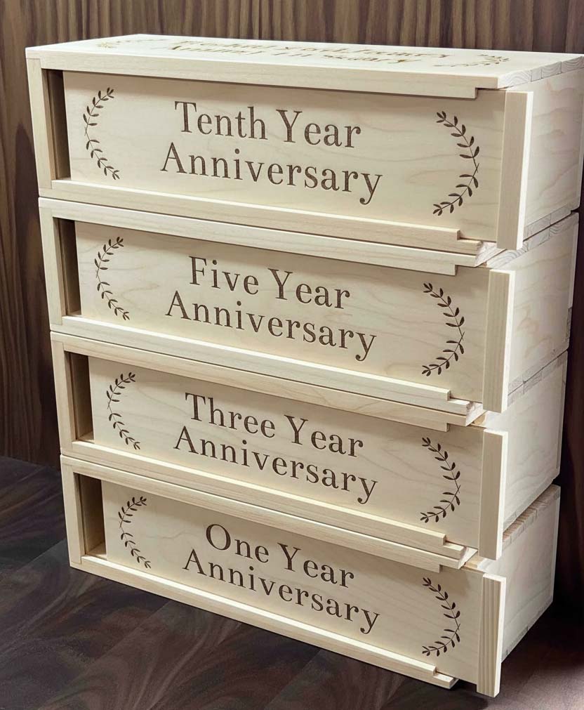 Custom Laser Engraved 4 Bottle Wine Box | Personalized Anniversary Wine Gift Box