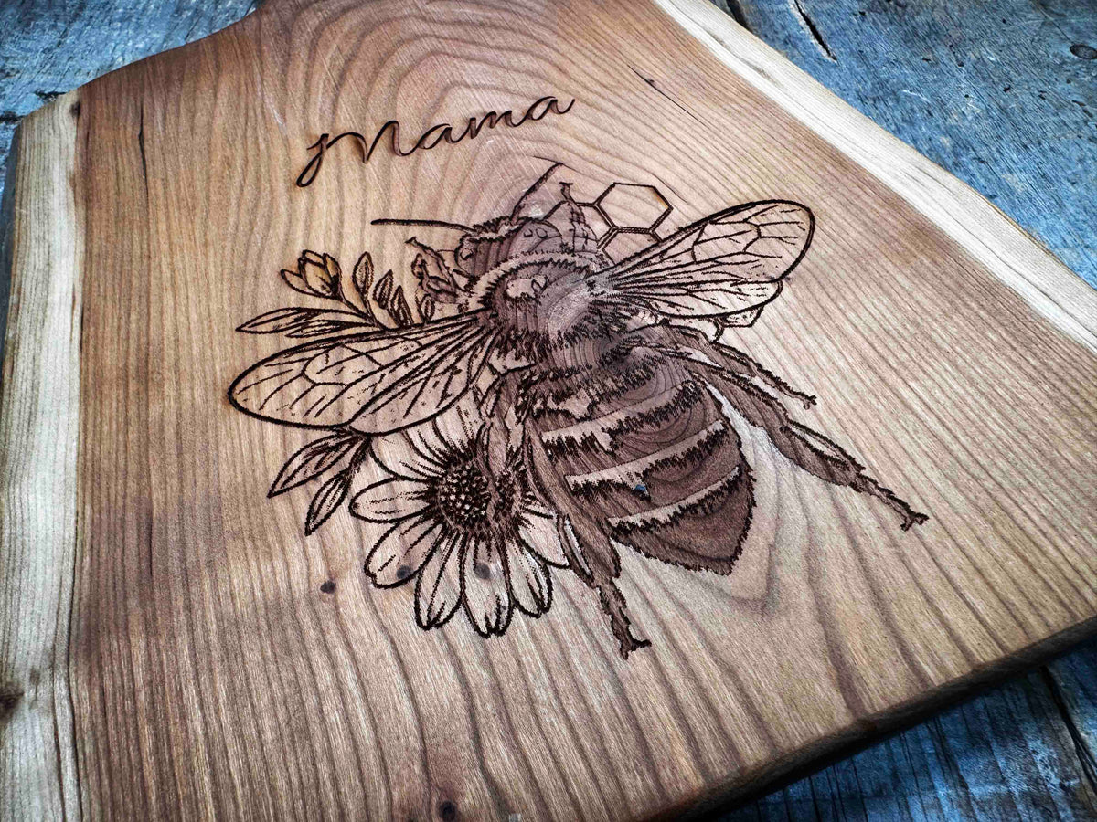 Live Edge Cutting Board Honey Bee Design Memories Made Custom
