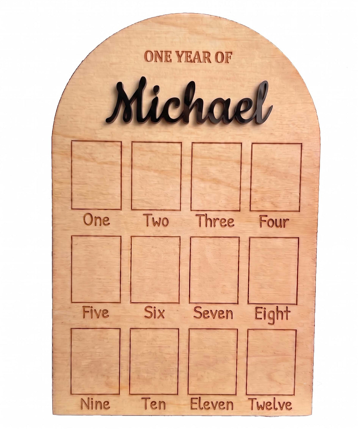 Personalized First Birthday Wooden Photo Board | 12 Month Milestone Display