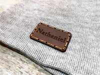 Beanie Hat with Custom Leather Patch Memories Made Custom