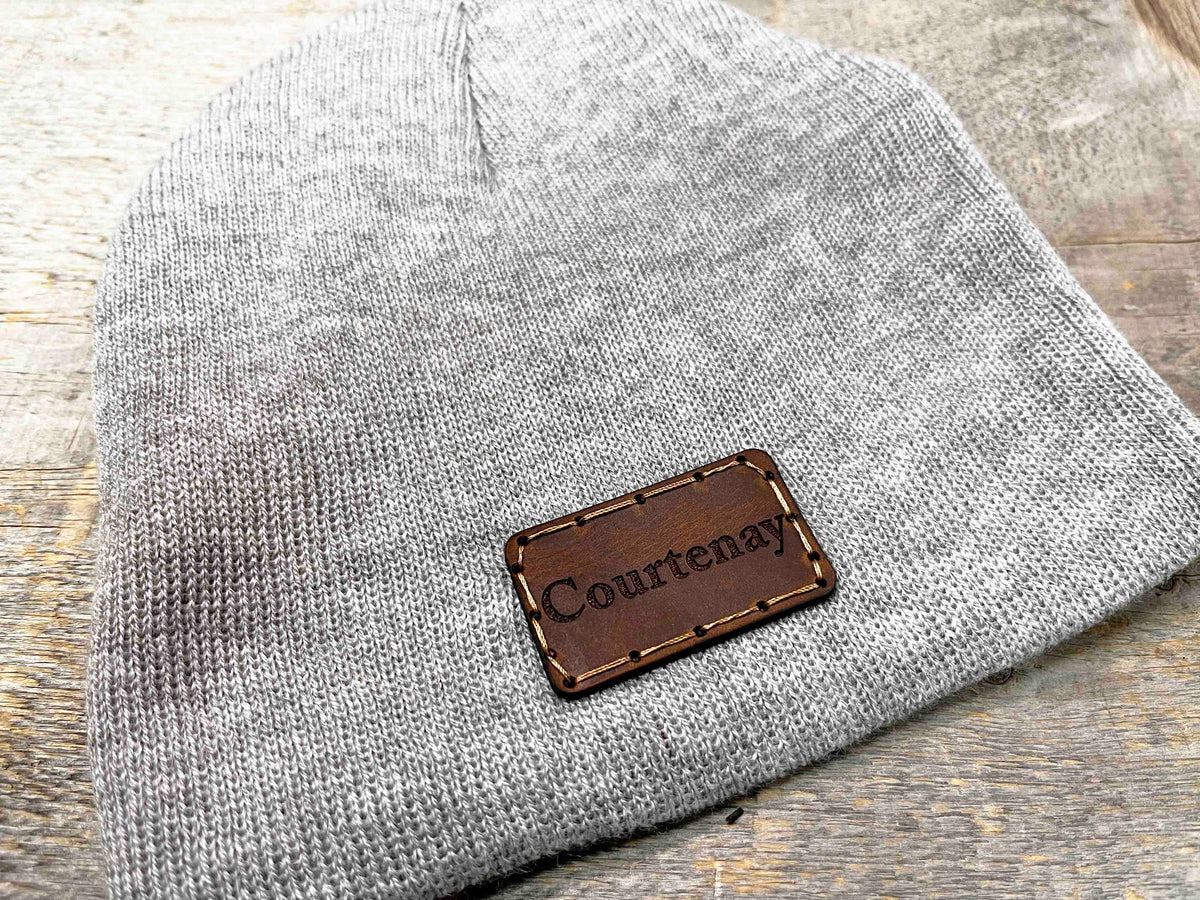 Beanie Hat with Custom Leather Patch Memories Made Custom