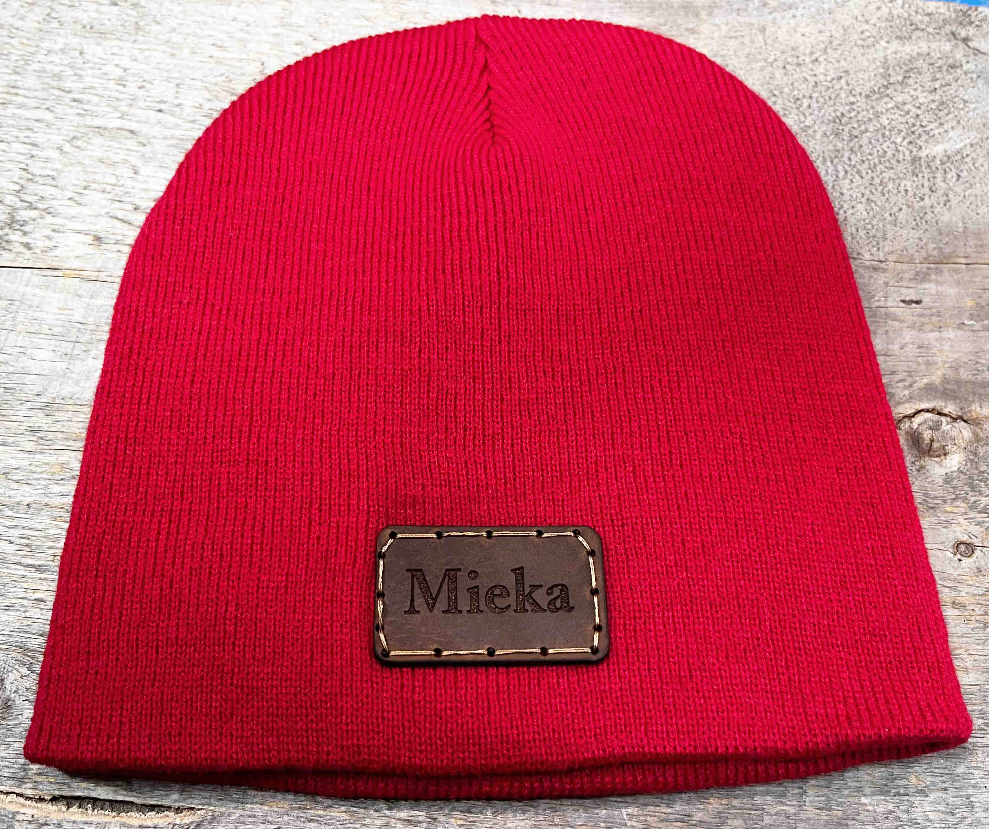 Beanie Hat with Custom Leather Patch