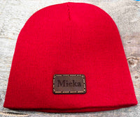 Beanie Hat with Custom Leather Patch Memories Made Custom