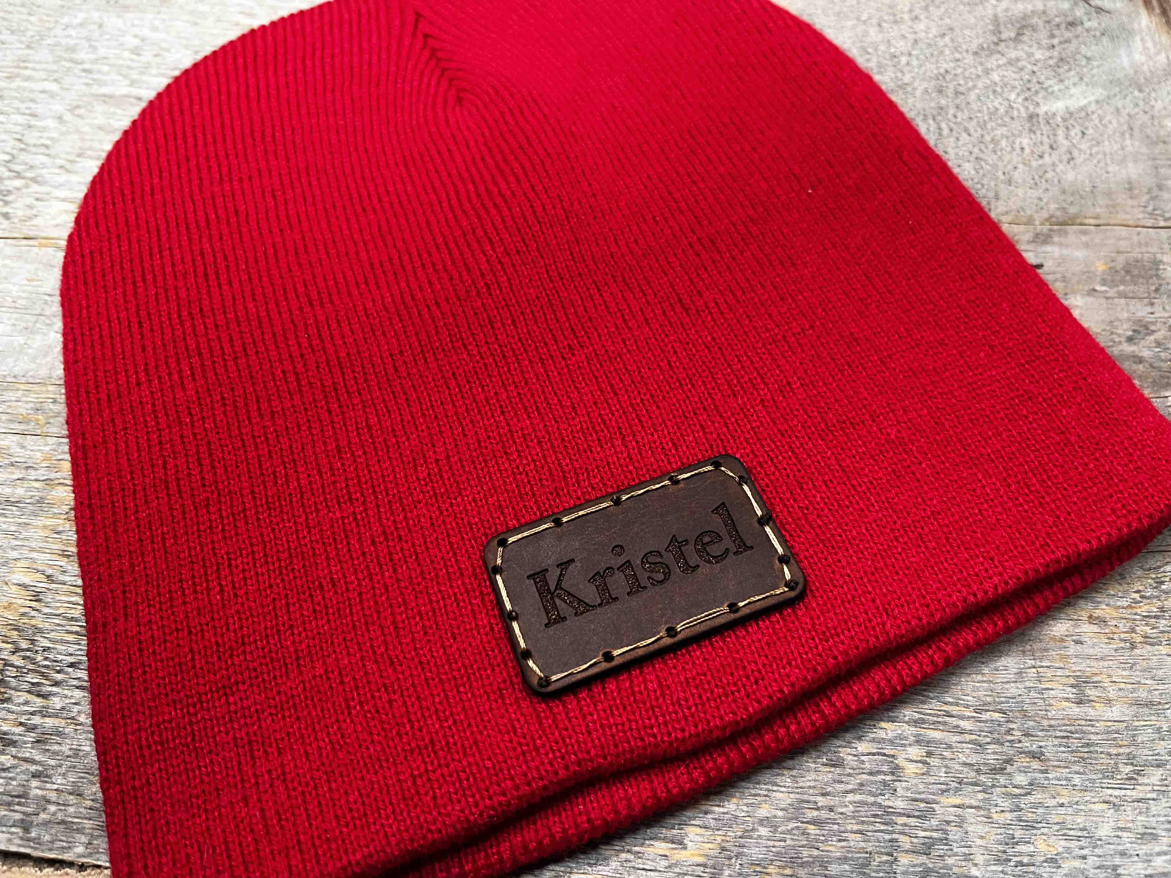 Beanie Hat with Custom Leather Patch