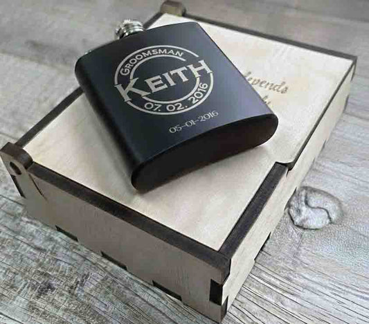 Personalized 6oz Stainless Steel Flask | Custom Engraved Groomsmen Gift | Design 16
