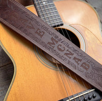 Engraved Leather Guitar Strap | Personalized Butter Leather Double Stitching