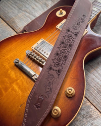 Engraved Leather Guitar Strap | Personalized Butter Leather Double Stitching