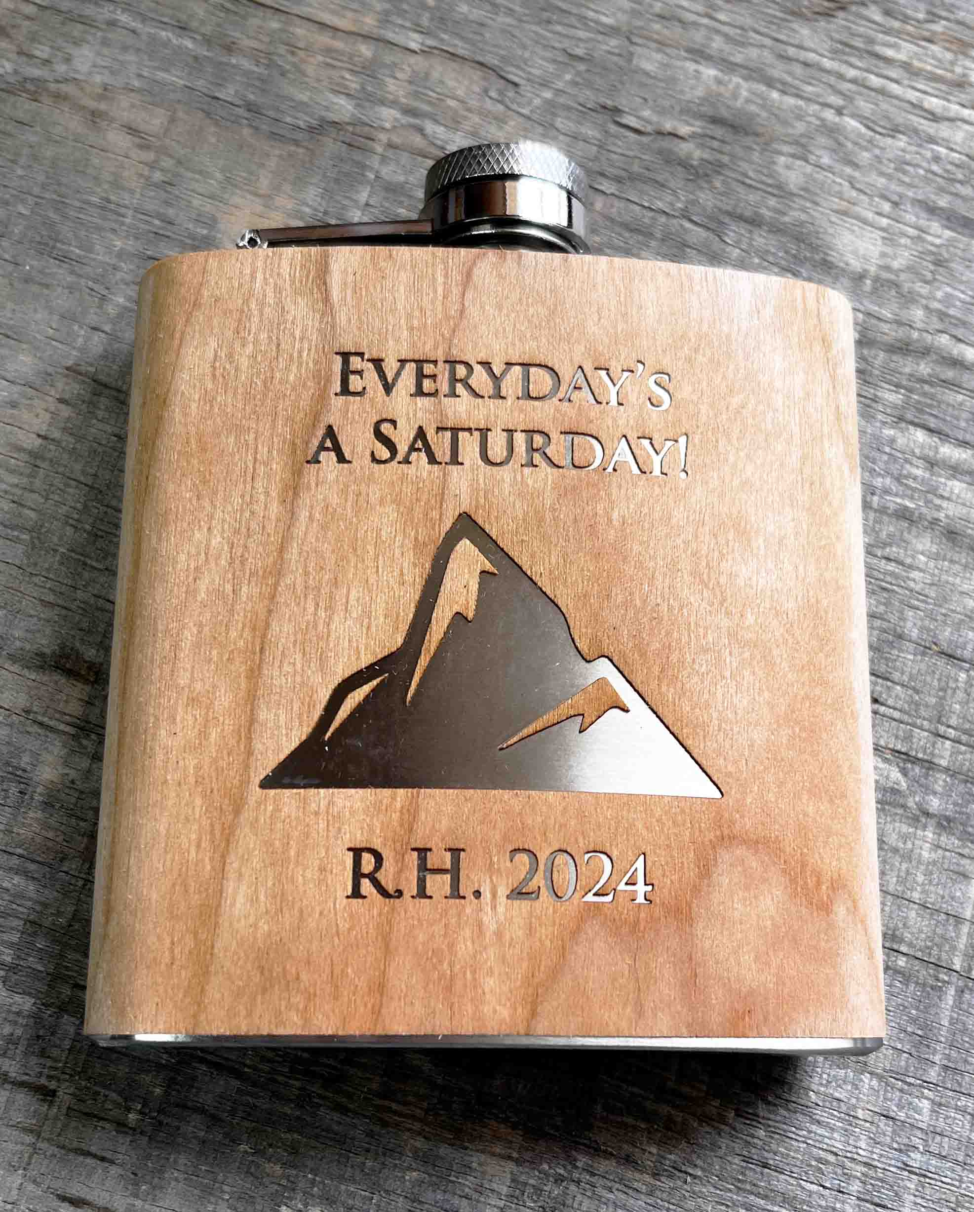 Cherry Wood Engraved Flask Design 3