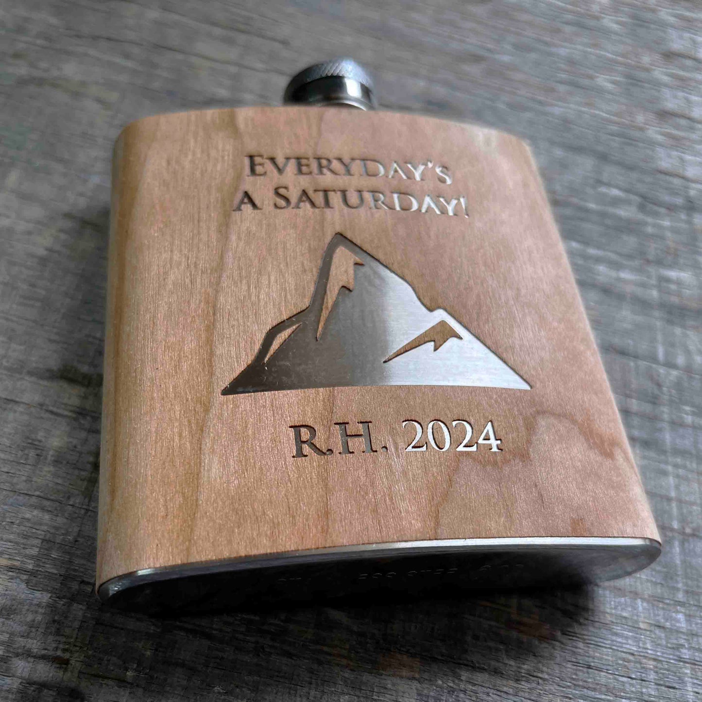 Cherry Wood Engraved Flask Design 3