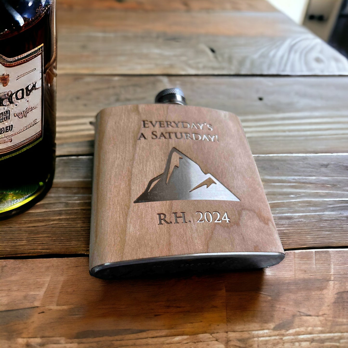 Cherry Wood Engraved Flask Design 3