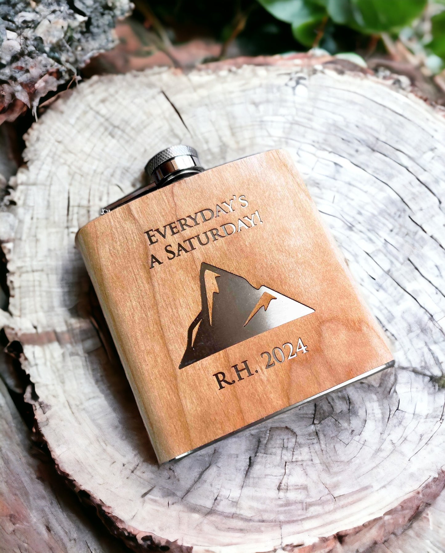 Cherry Wood Engraved Flask Design 3