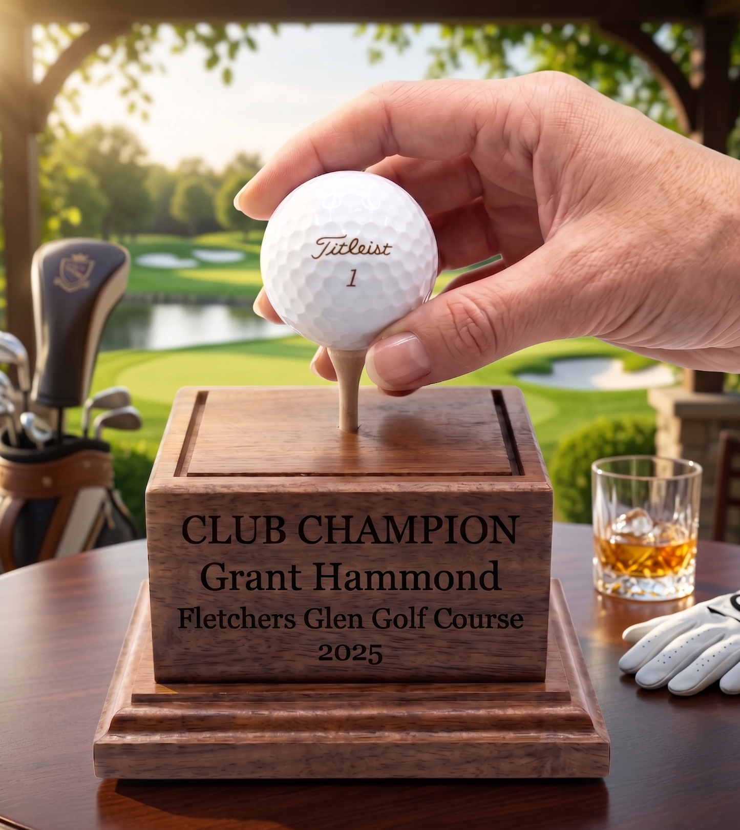 golf ball hole in one trophy case