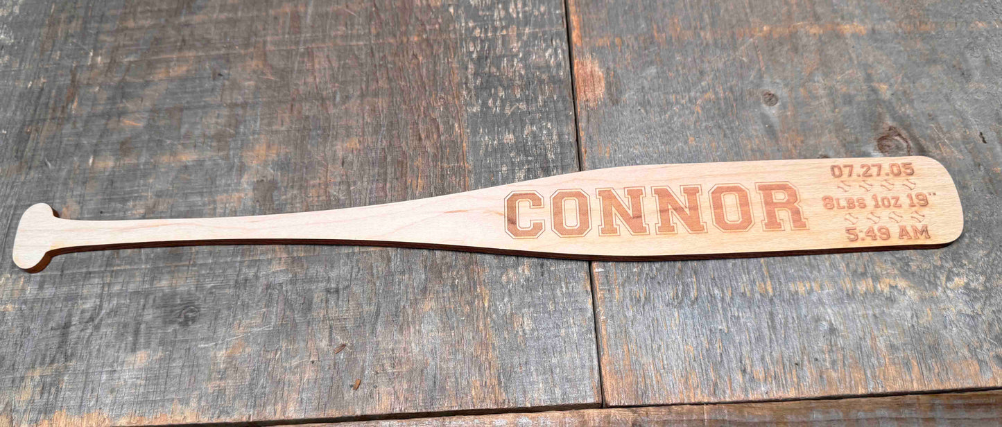 Mini Baseball Bat - Laser Cut and Engraved - Multiple Lengths Memories Made Custom
