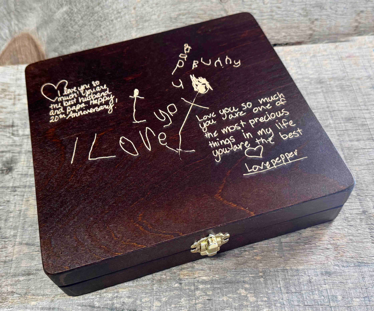 Handwriting Engraved into Premium Wooden Gift Box Memories Made Custom