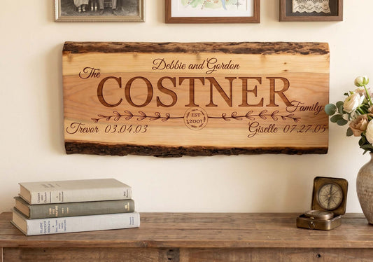Custom Live Edge Cherry Wood Sign | Family Name & Dates