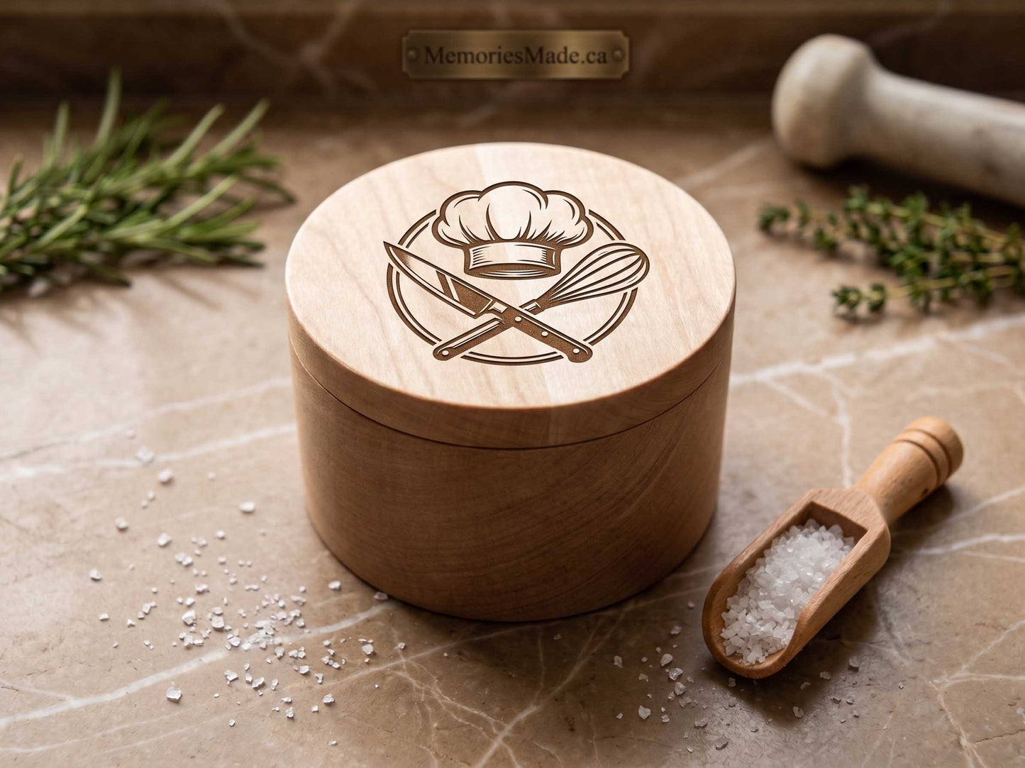 Chef Quality Salt Box | Canadian Maple & Custom Laser Engraved