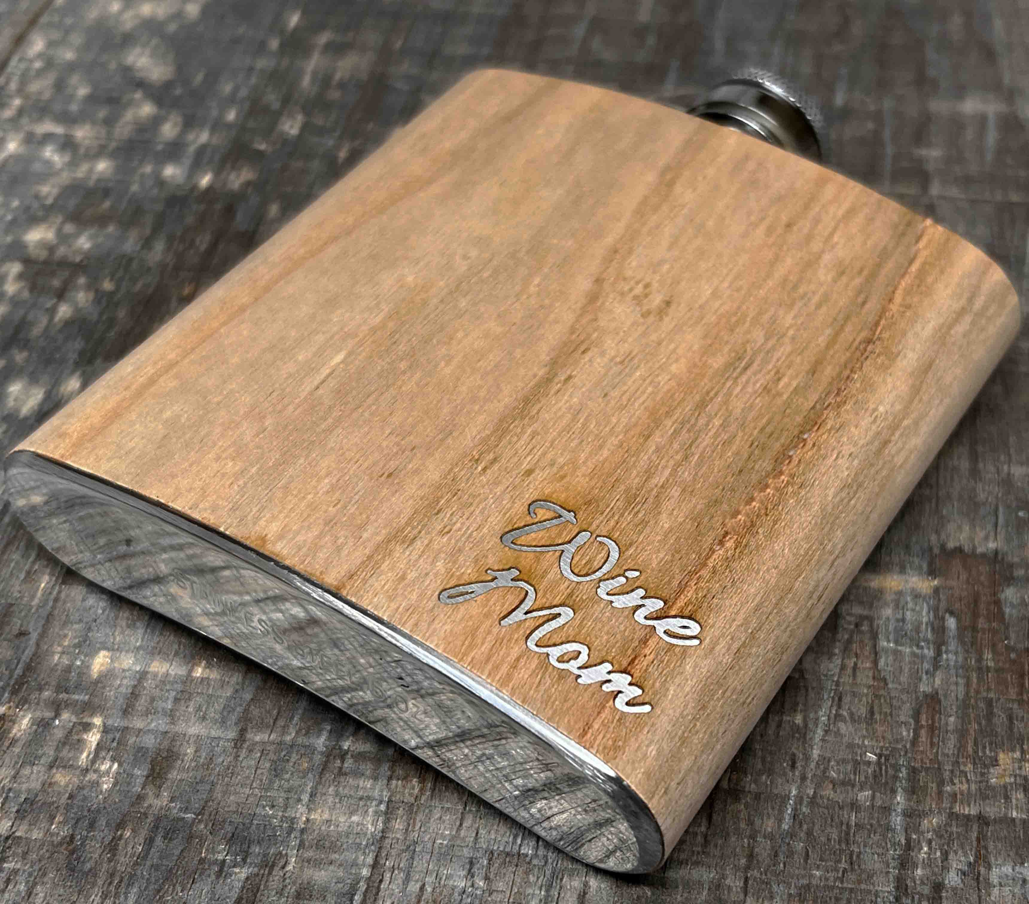 Cherry Wood Engraved Flask - Your Custom Design