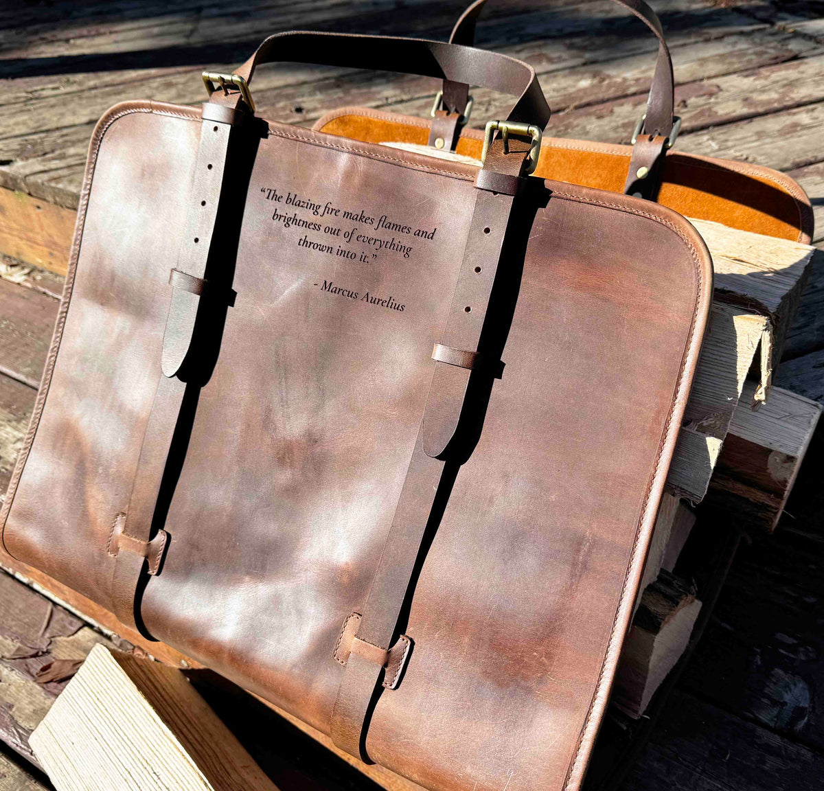 Fire Log Carrier Premium Leather Memories Made Custom
