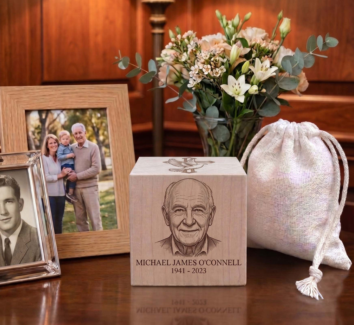 Celebration of Life: Custom Engraved Canadian Maple Memorial Block Gift Set