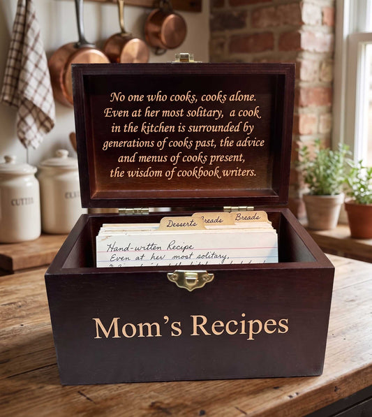 Personalized Wooden Recipe Box - Custom Engraved (4x6)