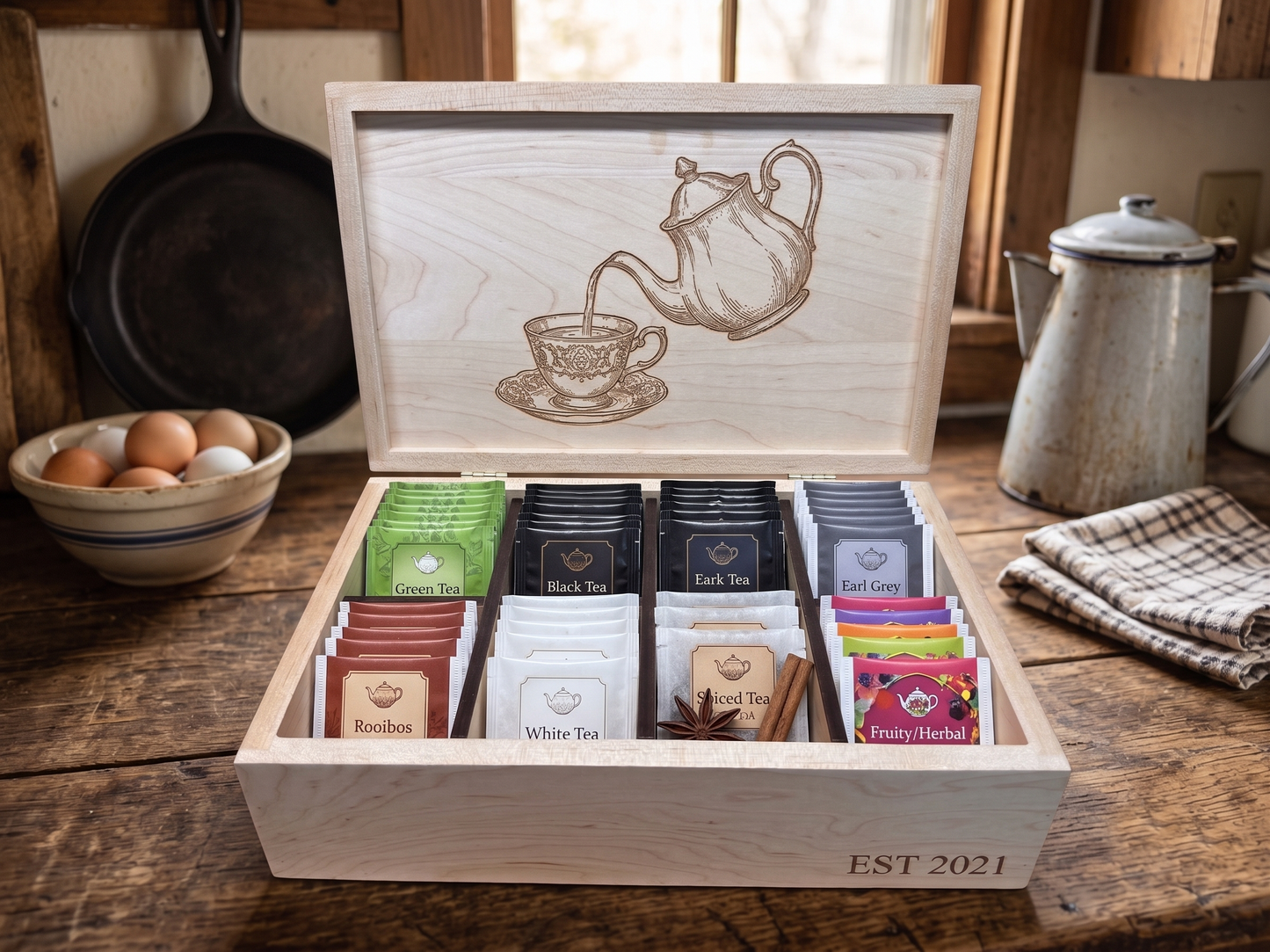 Heirloom Quality Custom Engraved Canadian Maple Tea Box | Made in Canada