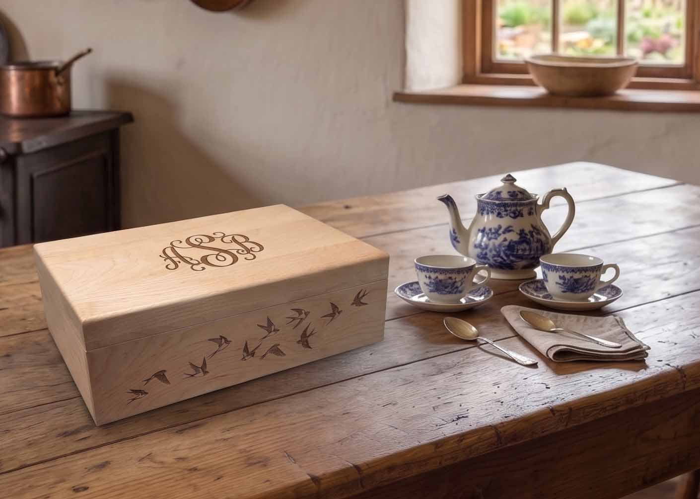 Heirloom Quality Custom Engraved Canadian Maple Tea Box | Made in Canada