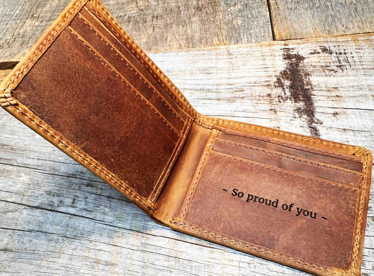 Wallet Bi-Fold Premium Leather Engraved With Inner Slots for Cards Memories Made Custom