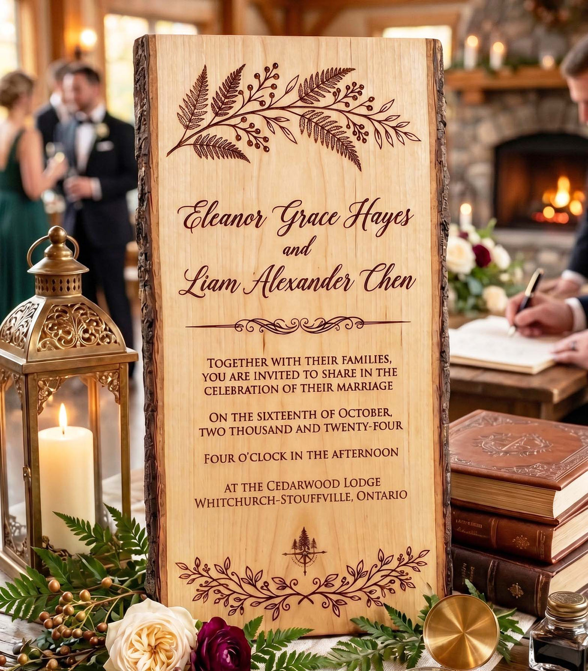 Wedding Invitation Engraved on Cherry Wood | Canadian Made