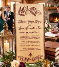 Wedding Invitation Engraved on Cherry Wood | Canadian Made
