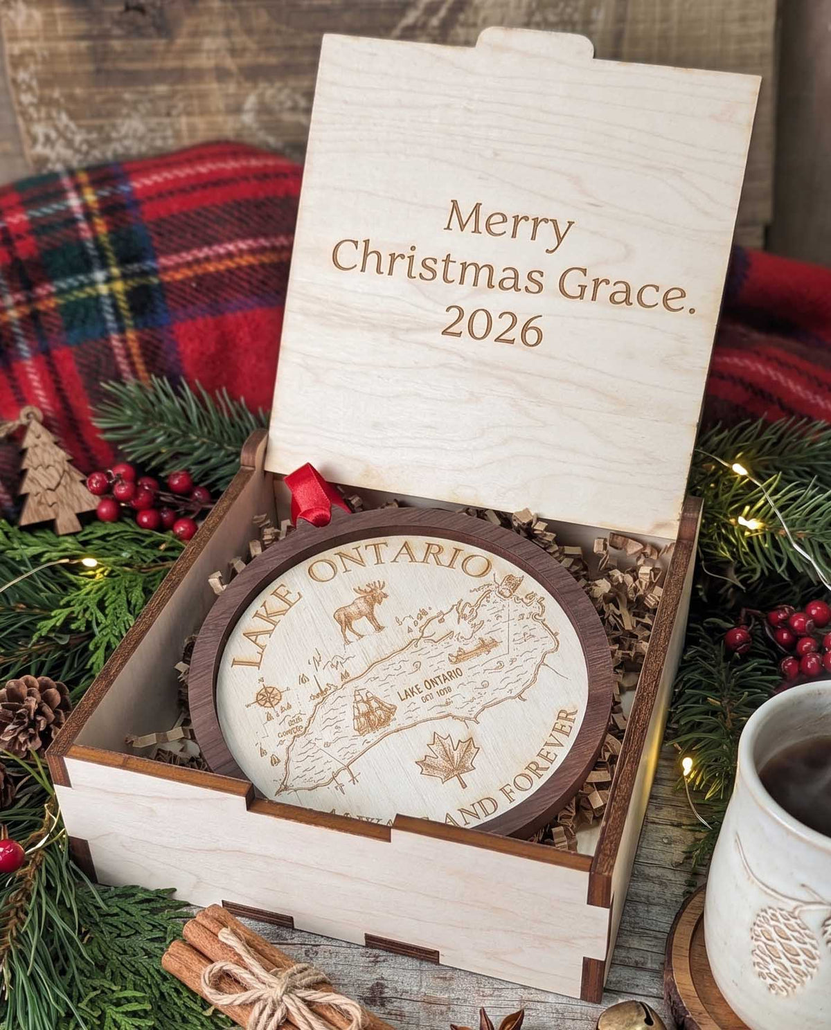Our First Christmas Ornament | Custom Engraved Couples Keepsake | Laser Cut Maple Wood