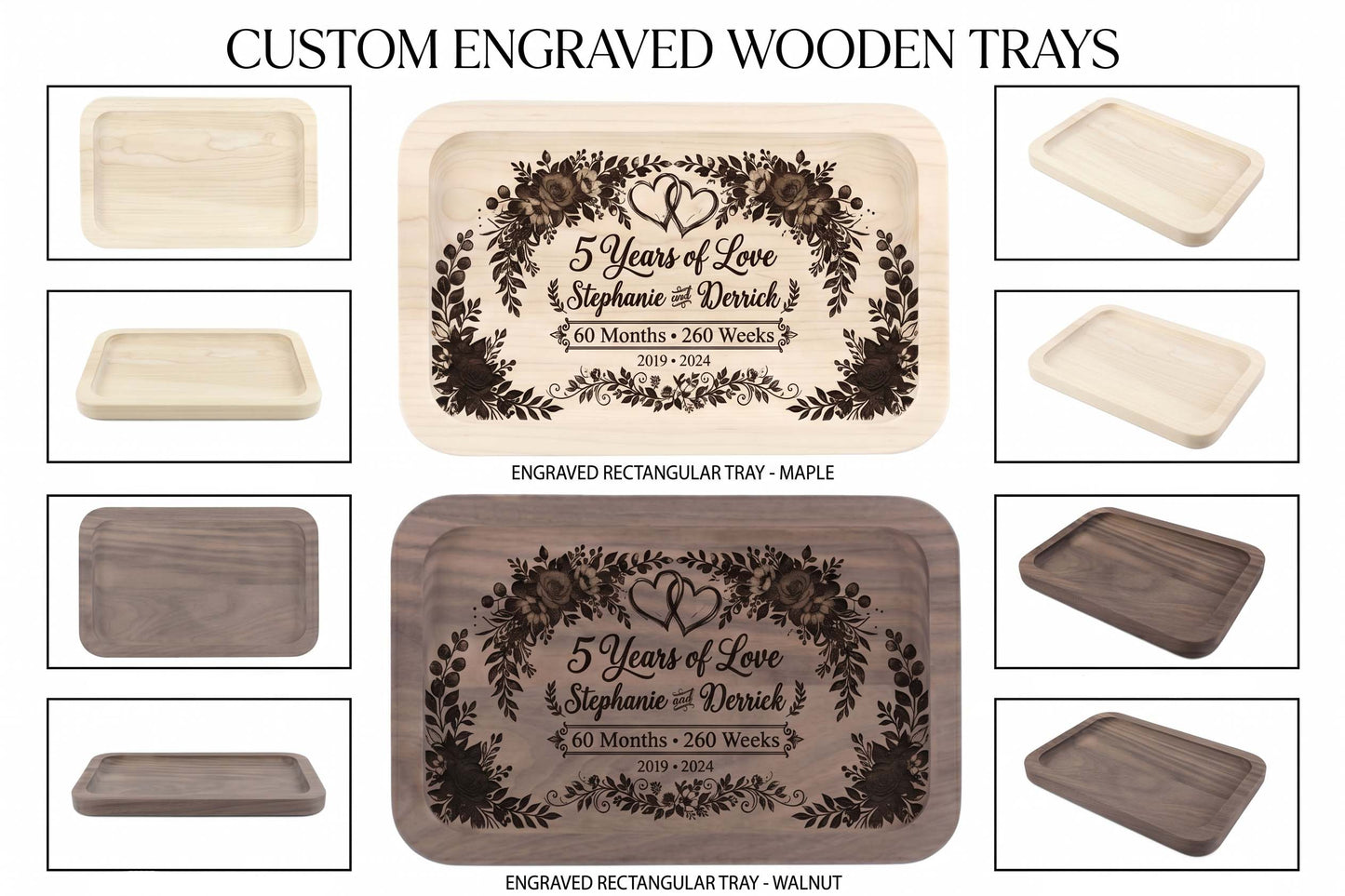 Custom Wooden Catch-All Tray | 5th Anniversary Wood Gift