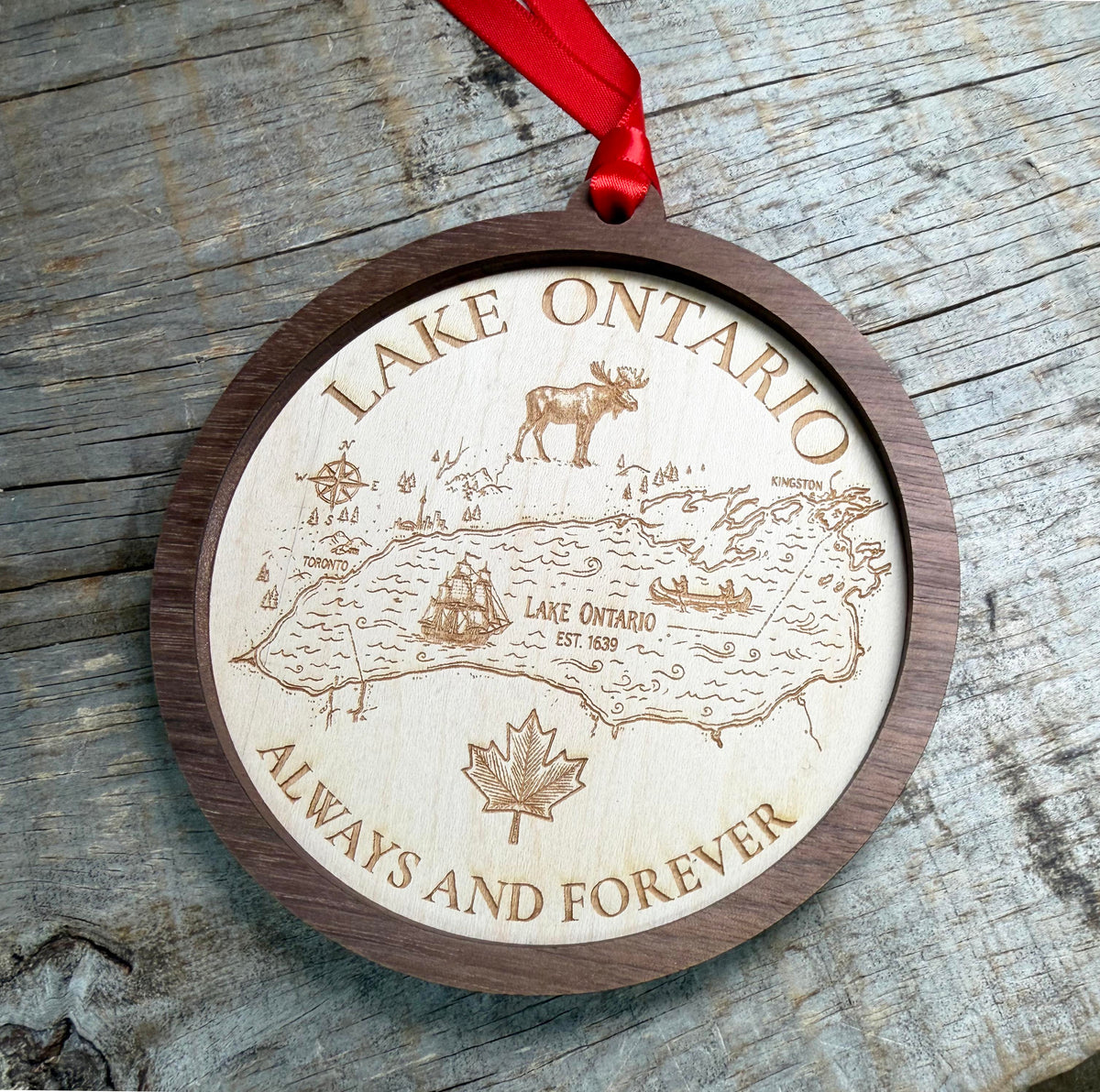 Lake Ontario Always and Forever | Custom Engraved Wood Christmas Ornament