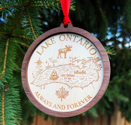 Lake Ontario Always and Forever | Custom Engraved Wood Christmas Ornament