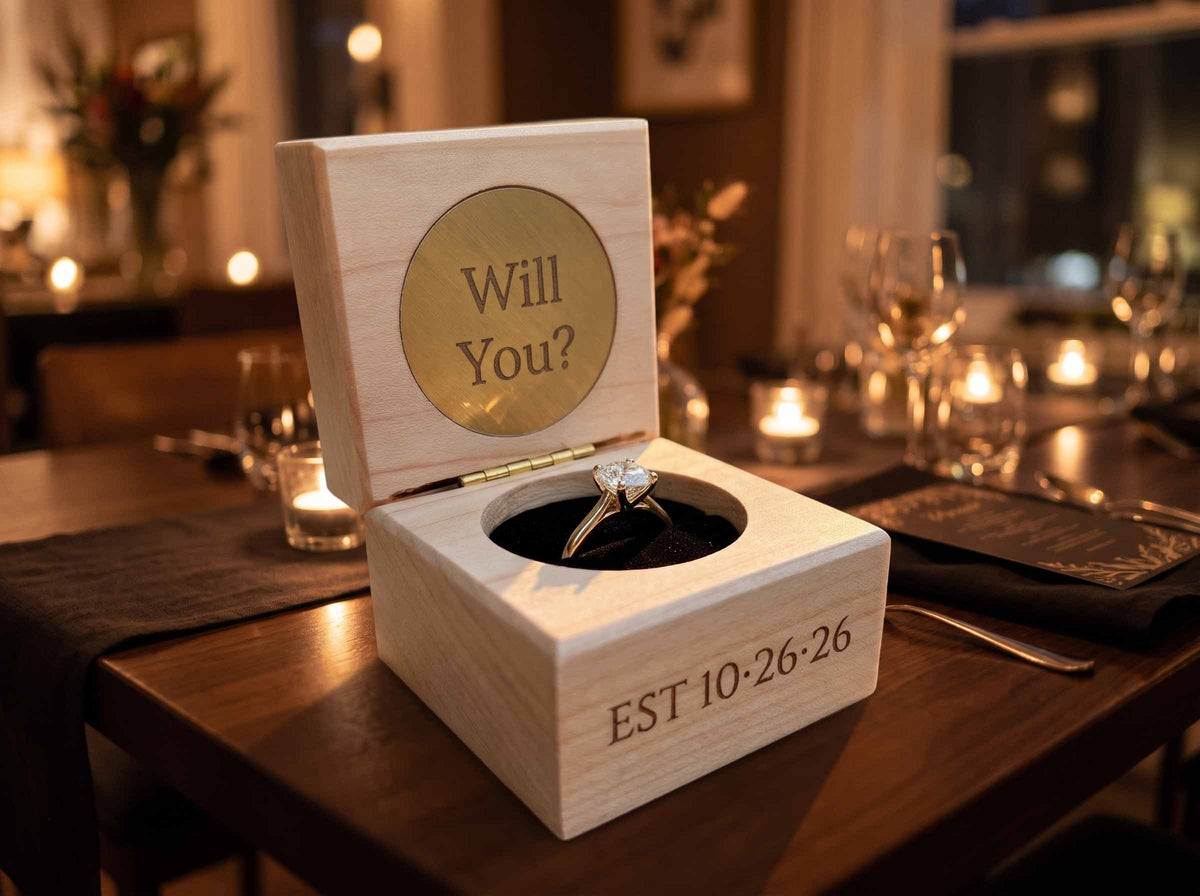 Custom Engraved Engagement Ring Box | Canadian Maple or Walnut