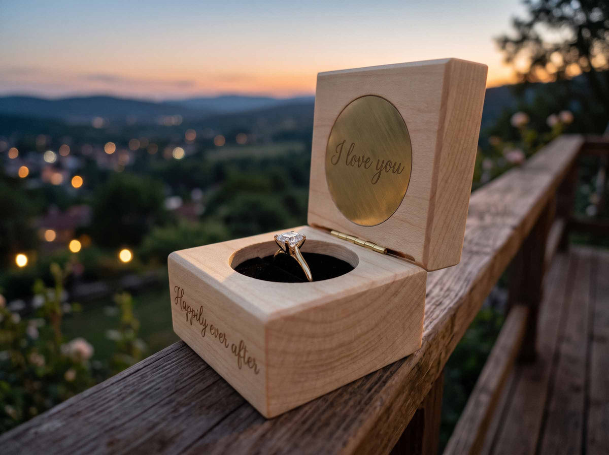Custom Engraved Engagement Ring Box | Canadian Maple or Walnut