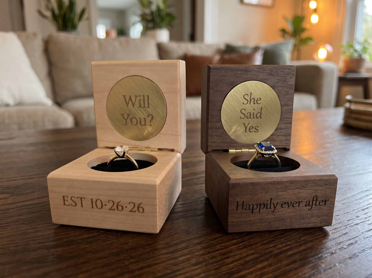 Custom Engraved Engagement Ring Box | Canadian Maple or Walnut