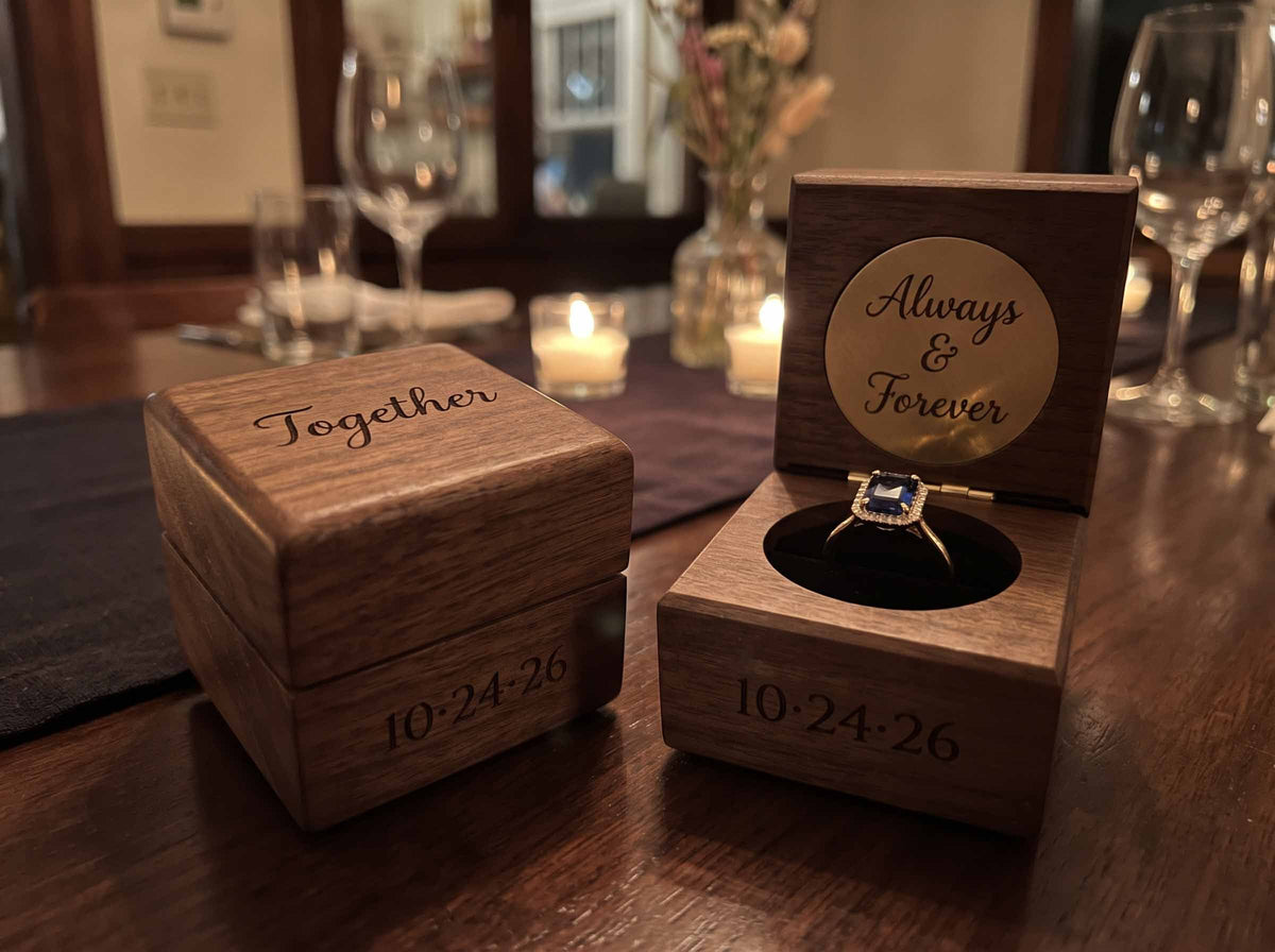 Custom Engraved Engagement Ring Box | Canadian Maple or Walnut