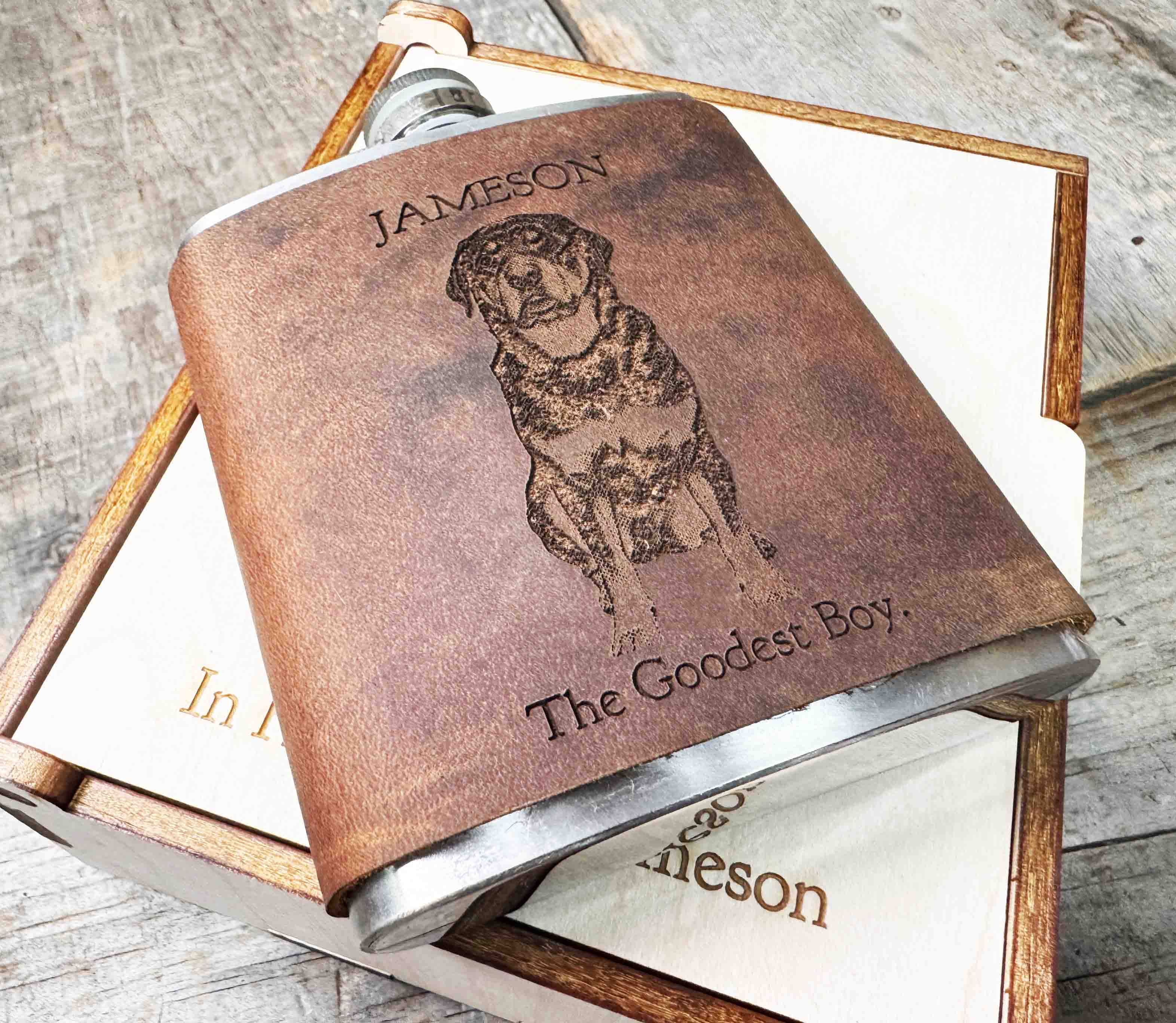 Cowboy Leather Engraved Flasks - Custom Design - Memories Made Custom