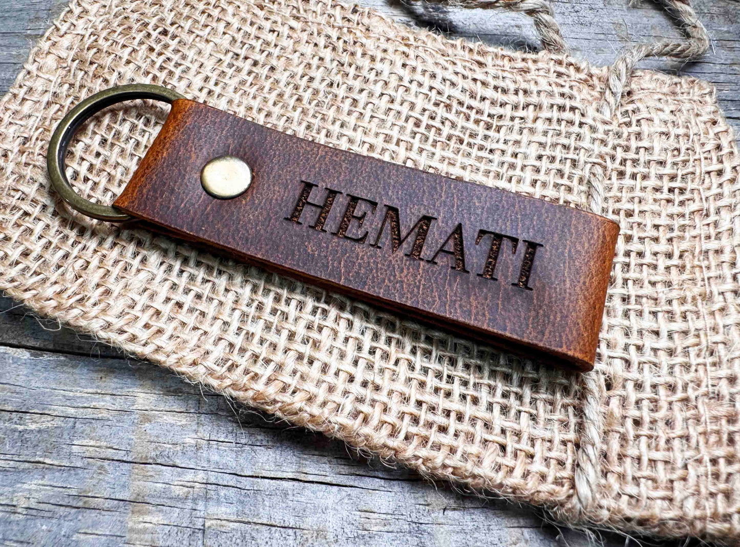 Leather Keychain ring Custom Engraved - Memories Made Custom