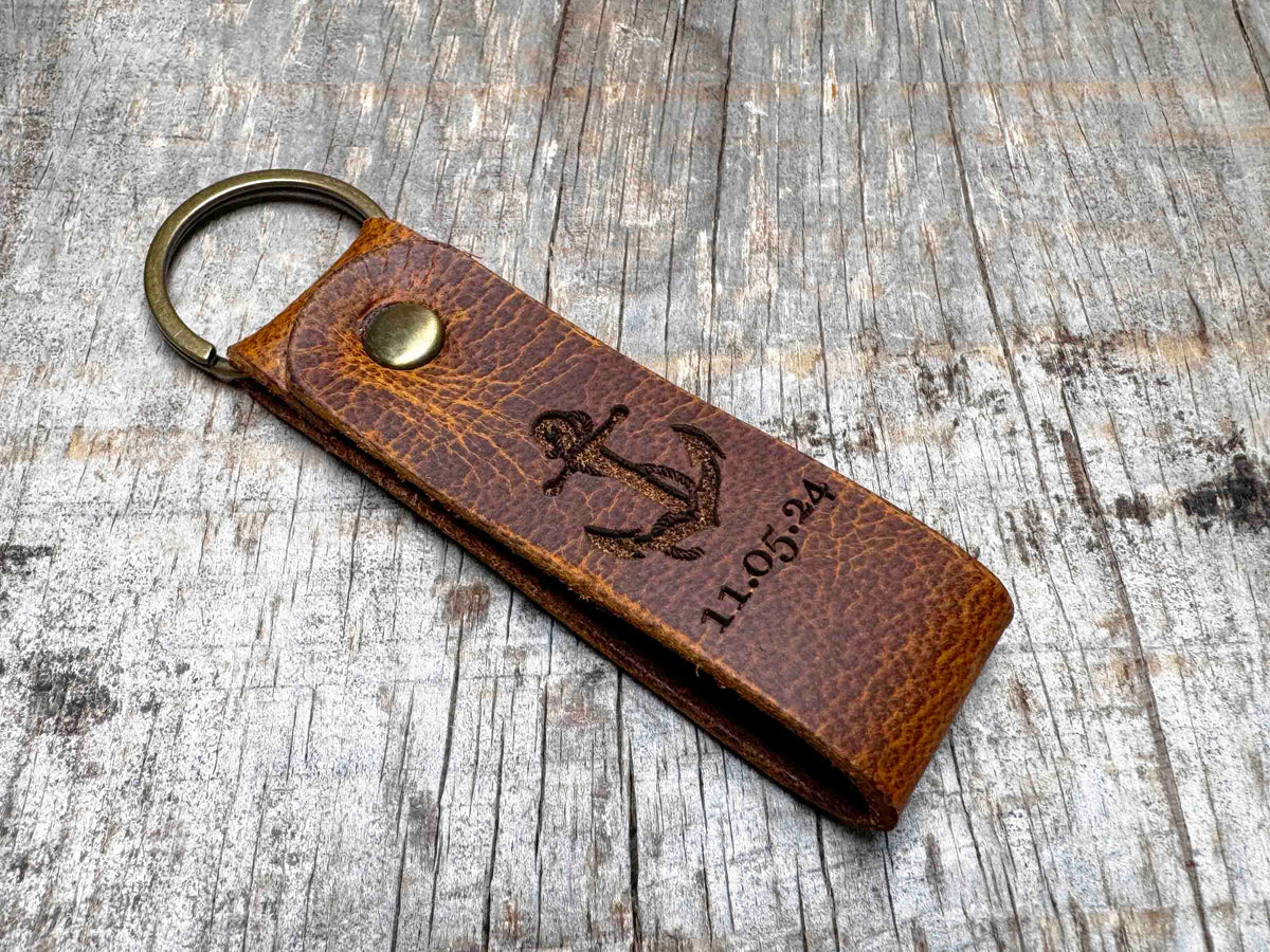 Leather Keychain ring Custom Engraved Memories Made Custom