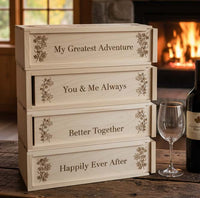 Custom Laser Engraved 4 Bottle Wine Box | Personalized Anniversary Wine Gift Box