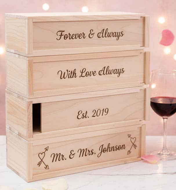 Custom Laser Engraved 4 Bottle Wine Box | Personalized Anniversary Wine Gift Box