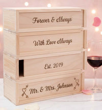Custom Laser Engraved 4 Bottle Wine Box | Personalized Anniversary Wine Gift Box