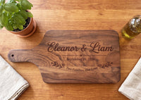 Custom Engraved Solid Wood Cheese Board with Handle | Walnut or Maple